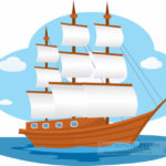 Large Wooden Sailboat Sails Open Clipart
