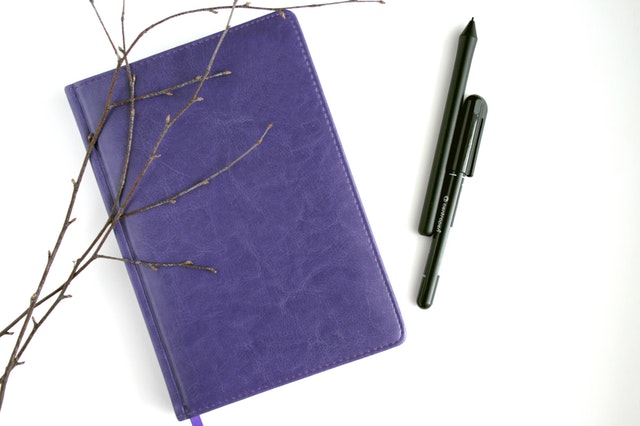 purple-leather-notebook-black-pen-and-brown-branches-816527